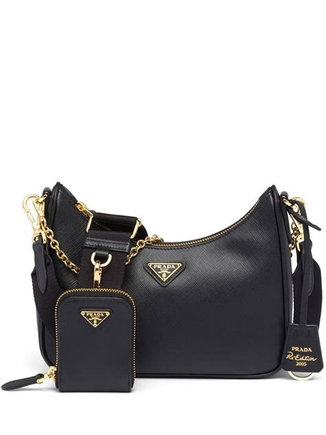 prada 2005 leather|Prada black leather shoulder bag.